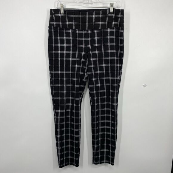 INC International Concepts Pull-On Ponte Pants Black Windowpane size Large - Picture 9 of 10